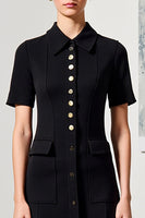 Laden Sie das Bild in den Galerie-Viewer, Einreihiges Revers Midi Schwarzes Hochzeitsgastkleid