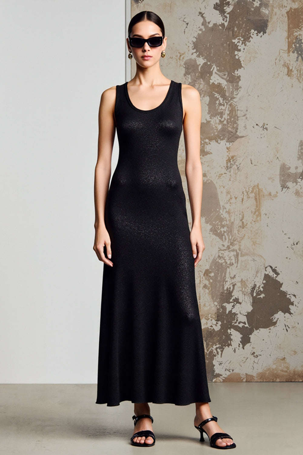 Einfaches Schwarzes Langes Hochzeitsgastkleid in A-Linie