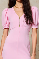 Laden Sie das Bild in den Galerie-Viewer, Rosa A-Linie V-Ausschnitt Langes Hochzeitsgastkleid