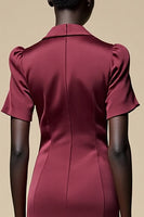 Laden Sie das Bild in den Galerie-Viewer, Schal Revers Burgunder A Linie Midi Hochzeitsgastkleid