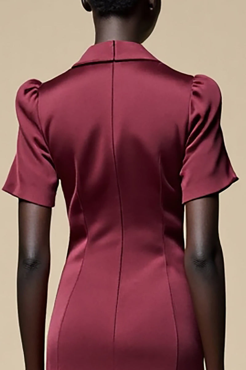 Laden Sie das Bild in den Galerie-Viewer, Schal Revers Burgunder A Linie Midi Hochzeitsgastkleid