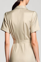 Laden Sie das Bild in den Galerie-Viewer, Schal Revers A Line Zweiteiliges Graues Hochzeitsgastkleid