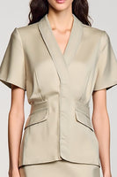 Laden Sie das Bild in den Galerie-Viewer, Schal Revers A Line Zweiteiliges Graues Hochzeitsgastkleid