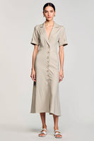 Laden Sie das Bild in den Galerie-Viewer, Graues Einreihiges Hochzeitsgastkleid mit gekerbtem Revers und Schlüsselloch