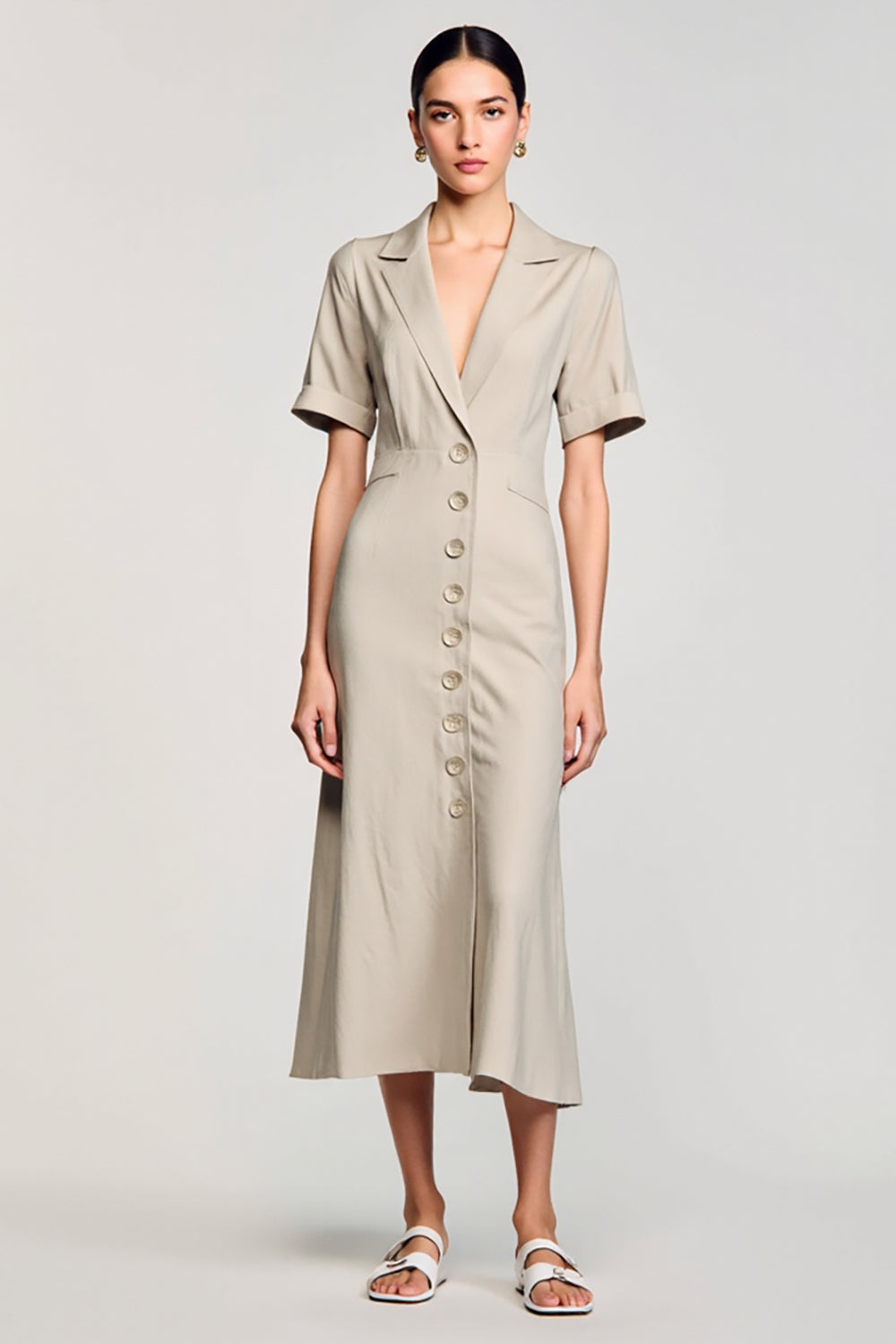 Graues Einreihiges Hochzeitsgastkleid mit gekerbtem Revers und Schlüsselloch