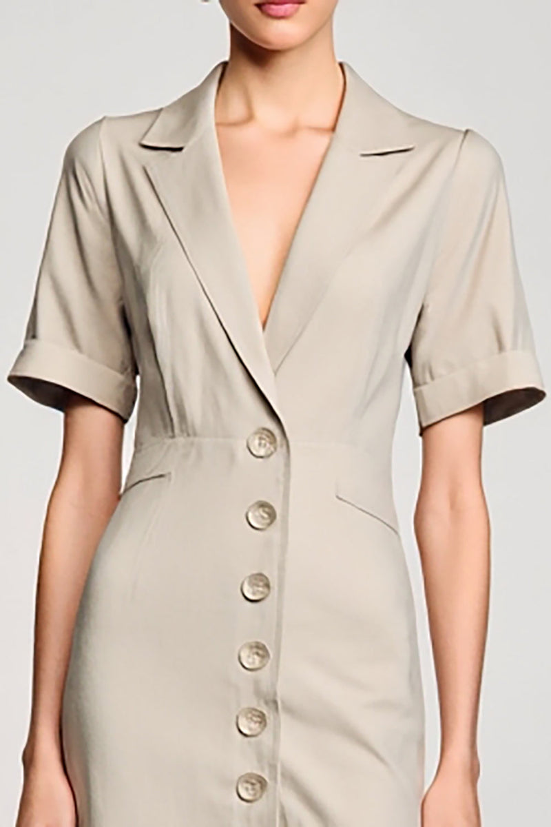 Laden Sie das Bild in den Galerie-Viewer, Graues Einreihiges Hochzeitsgastkleid mit gekerbtem Revers und Schlüsselloch