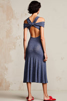 Laden Sie das Bild in den Galerie-Viewer, A Linie Gerafftes Graublaues Midikleid für Hochzeitsgäste