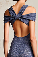 Laden Sie das Bild in den Galerie-Viewer, A Linie Gerafftes Graublaues Midikleid für Hochzeitsgäste