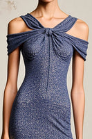 Laden Sie das Bild in den Galerie-Viewer, A Linie Gerafftes Graublaues Midikleid für Hochzeitsgäste