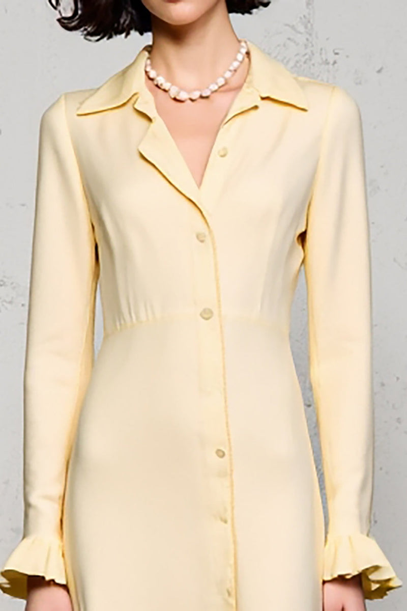 Laden Sie das Bild in den Galerie-Viewer, Revers Langarmiges Aprikose Hochzeitsgastkleid