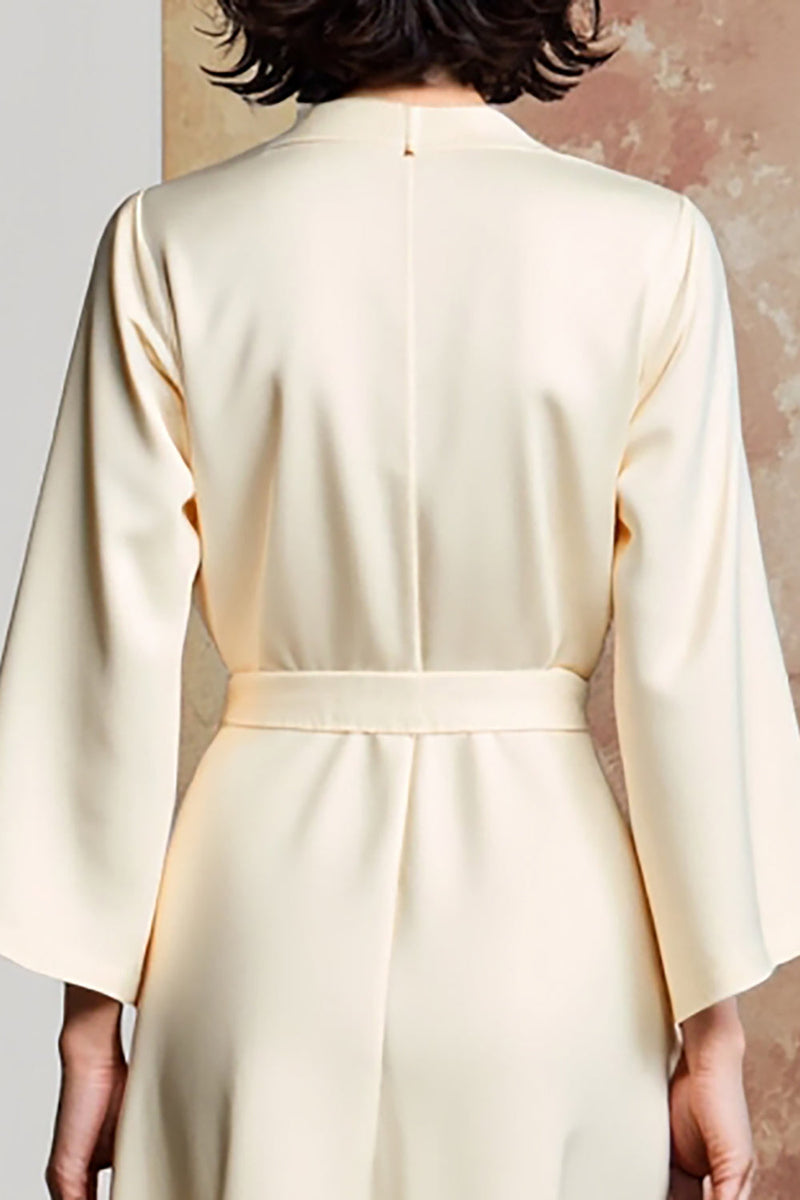 Laden Sie das Bild in den Galerie-Viewer, A Linie Elfenbein V-Ausschnitt Langes Hochzeitsgastkleid mit Schleife