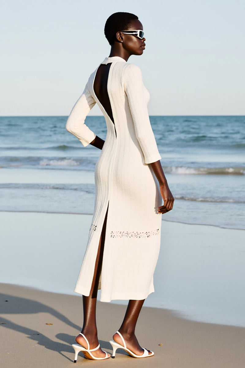 Laden Sie das Bild in den Galerie-Viewer, Etui Elfenbein Schlüsselloch Midi Hochzeitsgastkleid