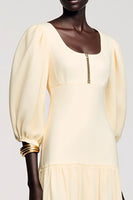 Laden Sie das Bild in den Galerie-Viewer, Aprikose Satin Midikleid für Hochzeitsgäste mit quadratischem Ausschnitt und Ärmeln