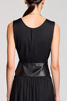 Laden Sie das Bild in den Galerie-Viewer, Schwarzes Einfaches Langes Hochzeitsgastkleid mit Rundhalsausschnitt