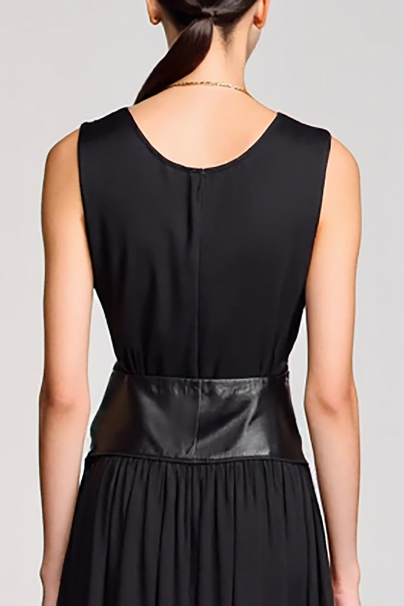 Laden Sie das Bild in den Galerie-Viewer, Schwarzes Einfaches Langes Hochzeitsgastkleid mit Rundhalsausschnitt