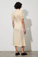 Laden Sie das Bild in den Galerie-Viewer, Elfenbein Midi Arbeitskleid mit Schalrevers und Tasche und Puffärmeln