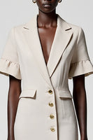 Laden Sie das Bild in den Galerie-Viewer, Graues Midi Arbeitskleid aus Satin mit Schal und Revers und Taschen