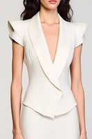 Laden Sie das Bild in den Galerie-Viewer, Elfenbein Schal Revers 2-teilige Midi-Business-Anzüge mit Flügelärmeln