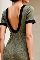 Laden Sie das Bild in den Galerie-Viewer, Olive Langes Hochzeitsgastkleid mit U-Boot-Ausschnitt und kurzen Ärmeln