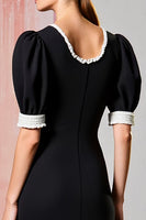 Laden Sie das Bild in den Galerie-Viewer, Schwarzes aLnges Partykleid mit Rundhalsausschnitt und kurzen Ärmeln