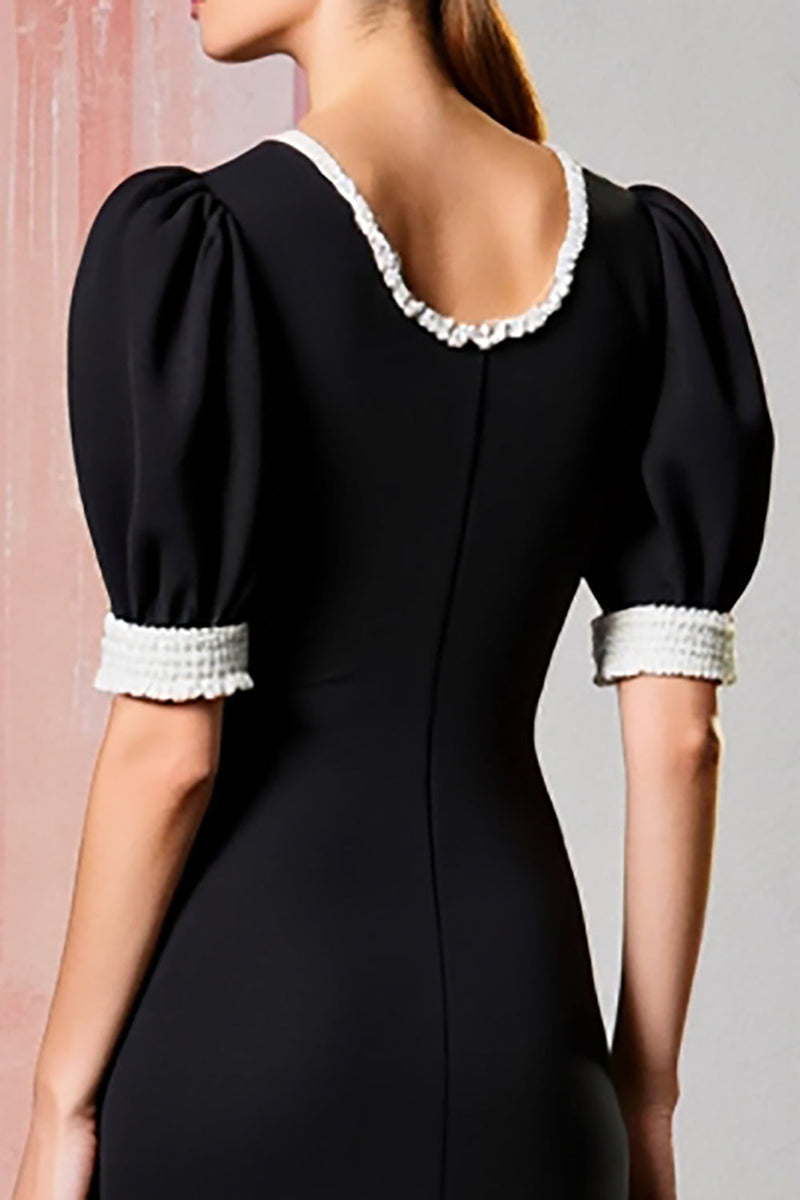 Laden Sie das Bild in den Galerie-Viewer, Schwarzes aLnges Partykleid mit Rundhalsausschnitt und kurzen Ärmeln