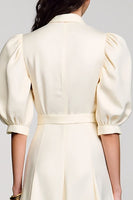 Laden Sie das Bild in den Galerie-Viewer, Elfenbein Schalrevers A-Linie Midikleid aus Satin