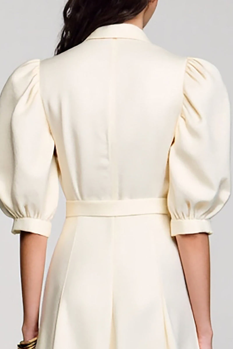 Laden Sie das Bild in den Galerie-Viewer, Elfenbein Schalrevers A-Linie Midikleid aus Satin