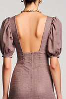 Laden Sie das Bild in den Galerie-Viewer, Kaffee A Linie Langes Hochzeitsgastkleid mit quadratischem Ausschnitt und Puffärmeln