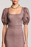 Laden Sie das Bild in den Galerie-Viewer, Kaffee A Linie Langes Hochzeitsgastkleid mit quadratischem Ausschnitt und Puffärmeln