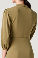 Laden Sie das Bild in den Galerie-Viewer, Olivgrünes Hochzeitskleid mit 3/4 Ärmeln mit Satinkragen