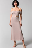 Laden Sie das Bild in den Galerie-Viewer, Einfaches Schulterfreies Midikleid für Hochzeitsgäste