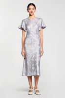 Laden Sie das Bild in den Galerie-Viewer, Grau Bedrucktes Kurzärmeliges Etui Kleid für Hochzeitsgäste