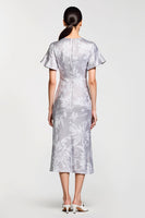 Laden Sie das Bild in den Galerie-Viewer, Grau Bedrucktes Kurzärmeliges Etui Kleid für Hochzeitsgäste