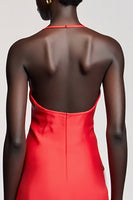 Laden Sie das Bild in den Galerie-Viewer, Neckholder Rotes Etui Rüschen Chiffon Hochzeitsgastkleid