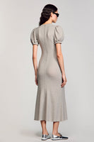 Laden Sie das Bild in den Galerie-Viewer, Graues Hochzeitsgastkleid mit V-Ausschnitt