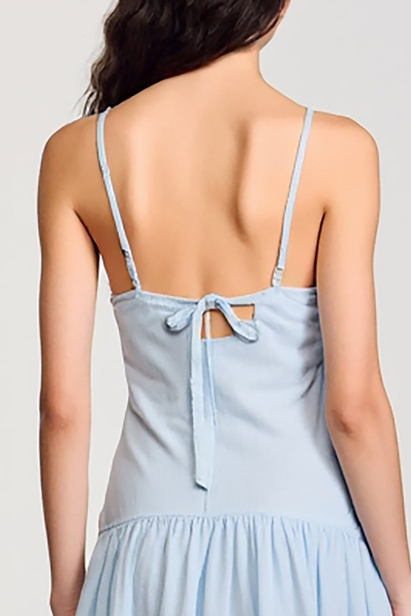 Laden Sie das Bild in den Galerie-Viewer, Chiffon Blaues Spaghettiträger A Linie Hochzeitsgastkleid