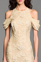 Laden Sie das Bild in den Galerie-Viewer, Jacquard Gelbes Schulterfreies A-Linie Kleid für Hochzeitsgäste