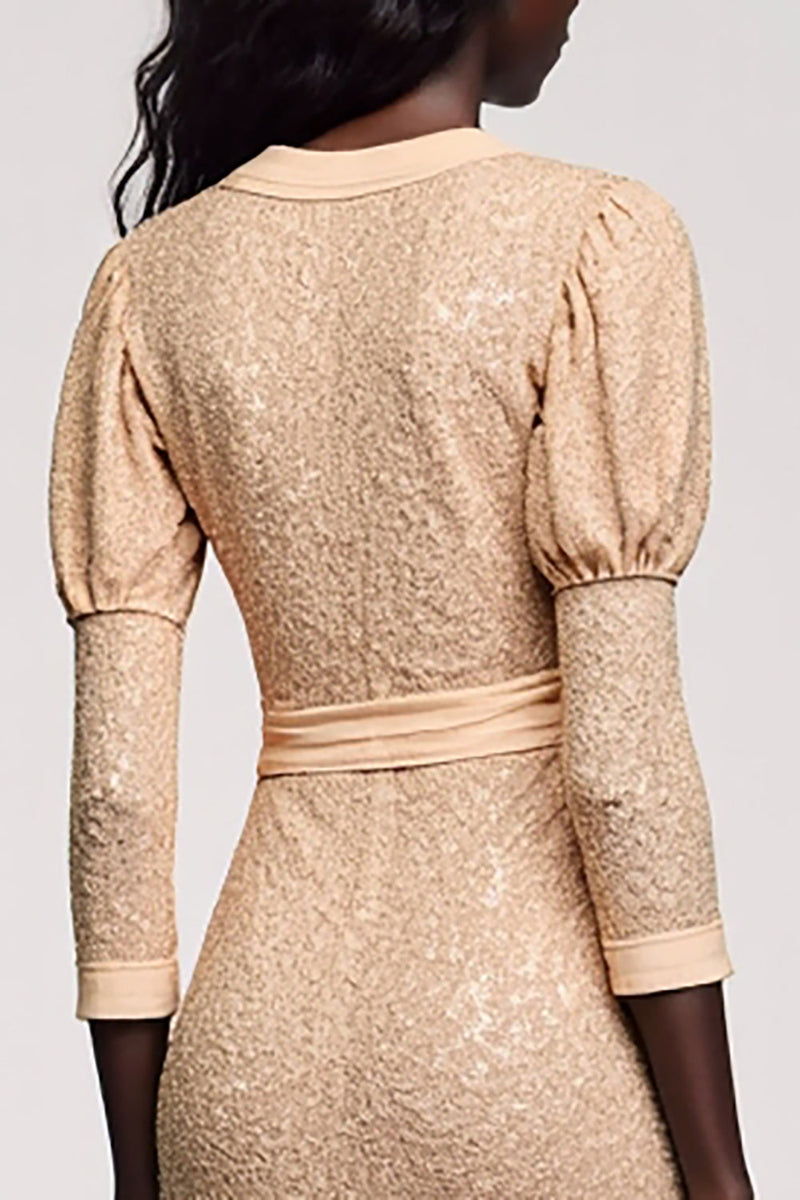 Laden Sie das Bild in den Galerie-Viewer, Jacquard Aprikose V-Ausschnitt Etuikleid für Hochzeitsgäste