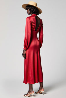 Rotes Satin A-Linie Hochzeitsgastkleid mit Reißverschluss