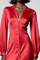 Laden Sie das Bild in den Galerie-Viewer, Rotes Satin A-Linie Hochzeitsgastkleid mit Reißverschluss