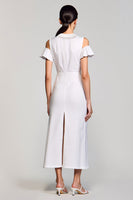 Laden Sie das Bild in den Galerie-Viewer, Schulterfreies Weißes A-Linie Kleid für Hochzeitsgäste aus Baumwolle