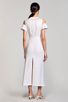 Laden Sie das Bild in den Galerie-Viewer, Schulterfreies Weißes A-Linie Kleid für Hochzeitsgäste aus Baumwolle