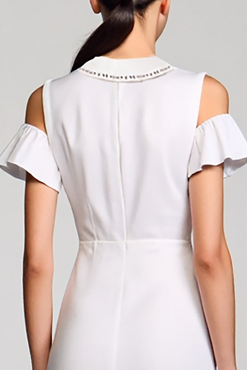 Laden Sie das Bild in den Galerie-Viewer, Schulterfreies Weißes A-Linie Kleid für Hochzeitsgäste aus Baumwolle