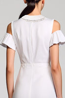 Laden Sie das Bild in den Galerie-Viewer, Schulterfreies Weißes A-Linie Kleid für Hochzeitsgäste aus Baumwolle