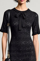 Laden Sie das Bild in den Galerie-Viewer, Schwarzes Hochzeitsgastkleid aus Jersey mit Rundhalsausschnitt