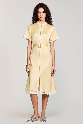 Satin Aprikose A-Linie Hochzeitsgastkleid