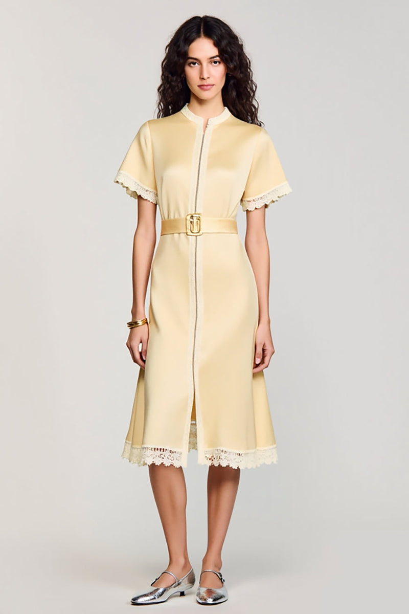 Laden Sie das Bild in den Galerie-Viewer, Satin Aprikose A-Linie Hochzeitsgastkleid