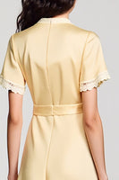 Laden Sie das Bild in den Galerie-Viewer, Satin Aprikose A-Linie Hochzeitsgastkleid