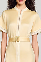 Laden Sie das Bild in den Galerie-Viewer, Satin Aprikose A-Linie Hochzeitsgastkleid