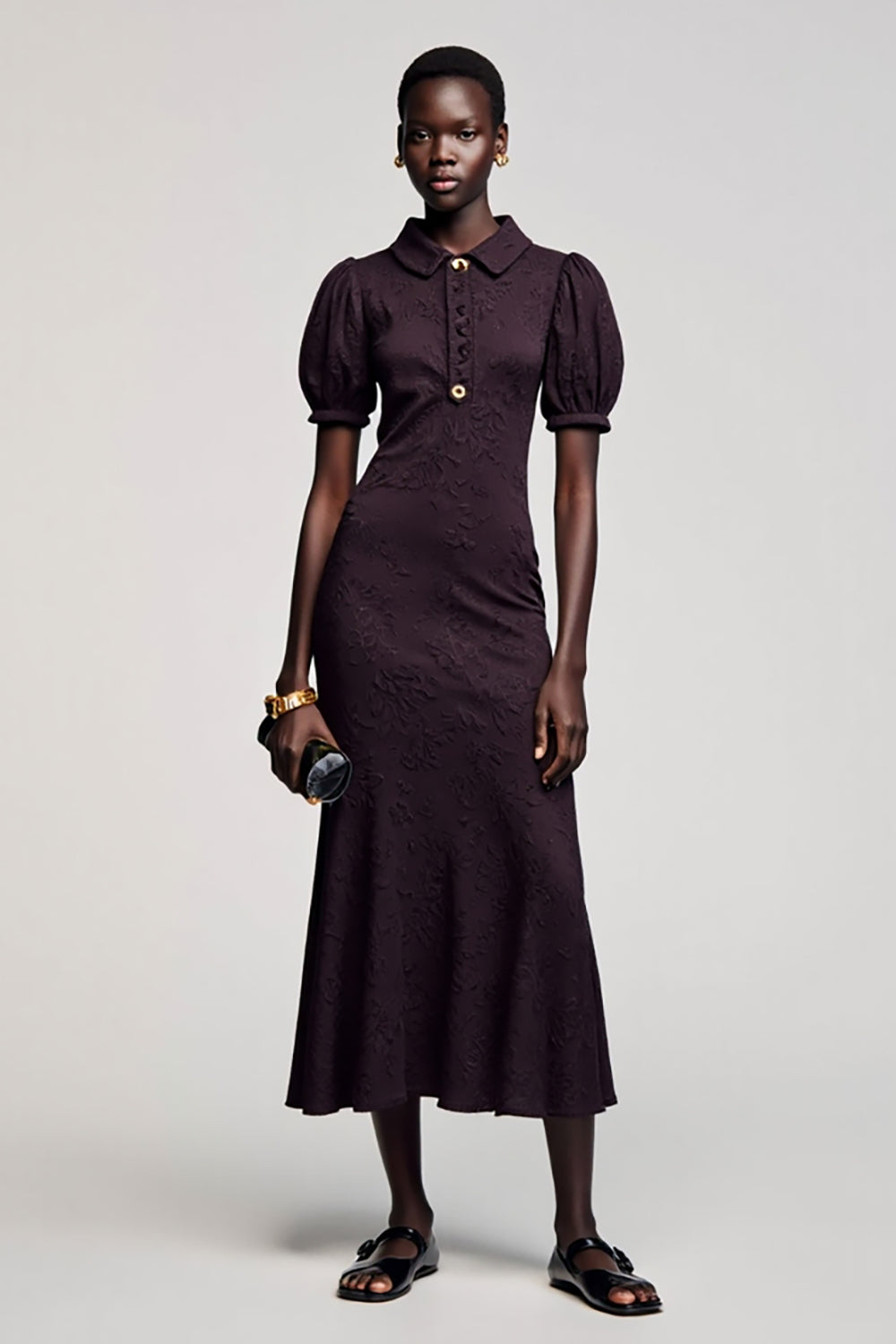 Dunkelviolettes Jacquard A-Linie Midikleid für Hochzeitsgäste